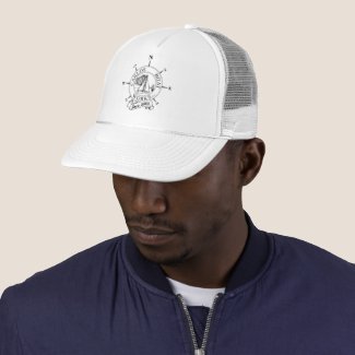 Custom Carlos Boat Works LLC Logo White and White Trucker Hat