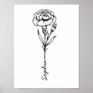 Custom Carnation Birth Flower Tattoo With Name Poster