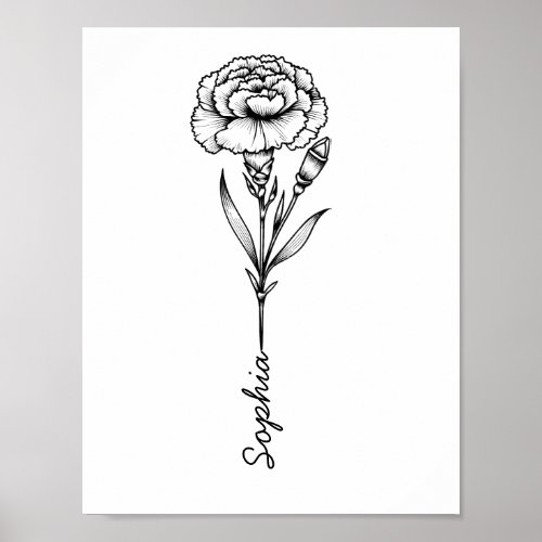 Custom Carnation Birth Flower Tattoo With Name Poster
