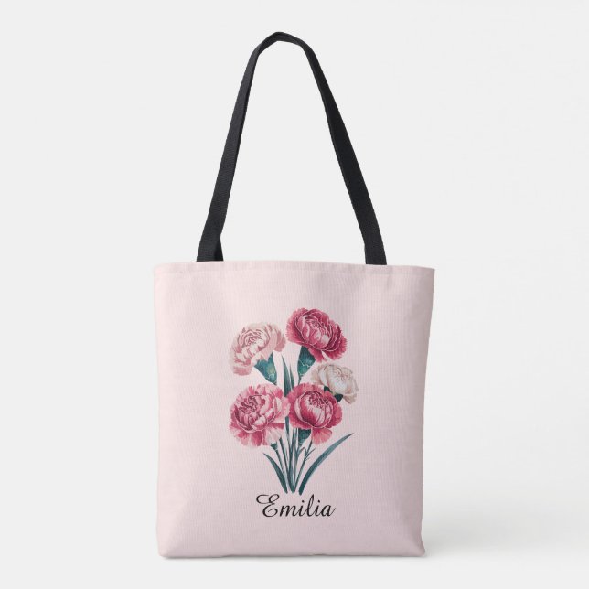 Custom Carnation January Birth Flower Tote Bag (Back)