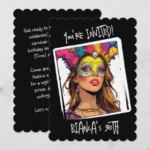 Custom Carnival mask 30th Birthday Invitation