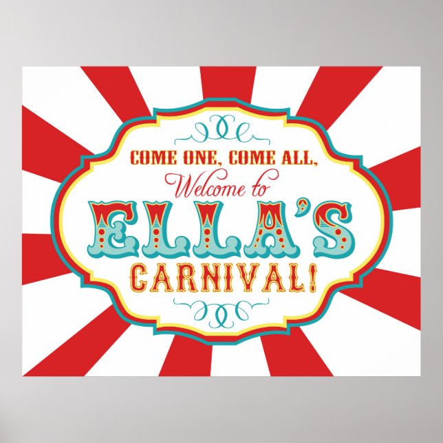 Custom Carnival Welcome Birthday Banner for Ella Poster (Front)