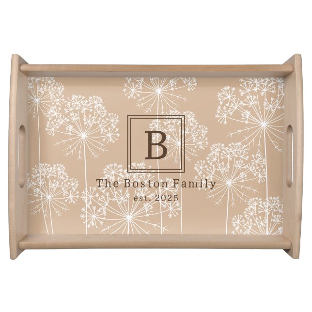 Custom Carrot Flower Silhouette Soft Beige Serving Tray (Front)