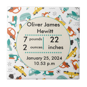 Custom cars  birth statistic's newborn baby  ceramic tile