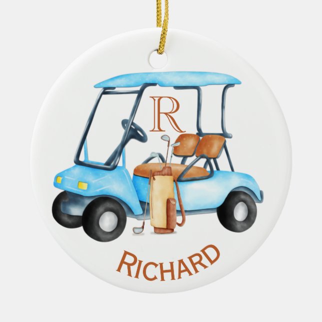 Custom Cart Clubs Monogram Name Ceramic Ornament (Front)