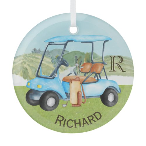 Custom Cart Clubs Monogram Name  Glass Ornament