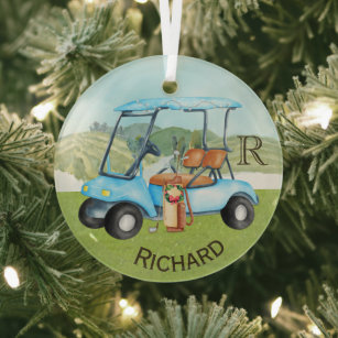 Holiday Golf Cart Glass Christmas Ornament