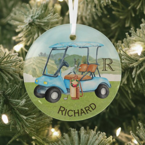 Custom Cart Clubs Monogram Name  Glass Ornament