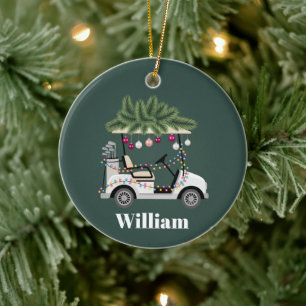 Custom Cart Name Golf Balls Christmas Golfer Ceramic Ornament