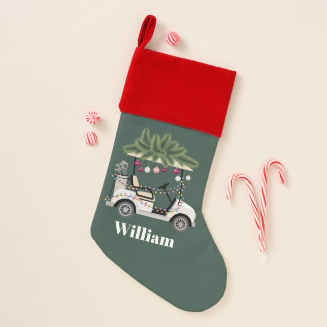 Custom Cart Name Golf Balls Christmas Golfer Christmas Stocking (Front)