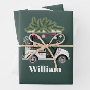Custom Cart Name Golf Balls Christmas Golfer Wrapping Paper Sheets