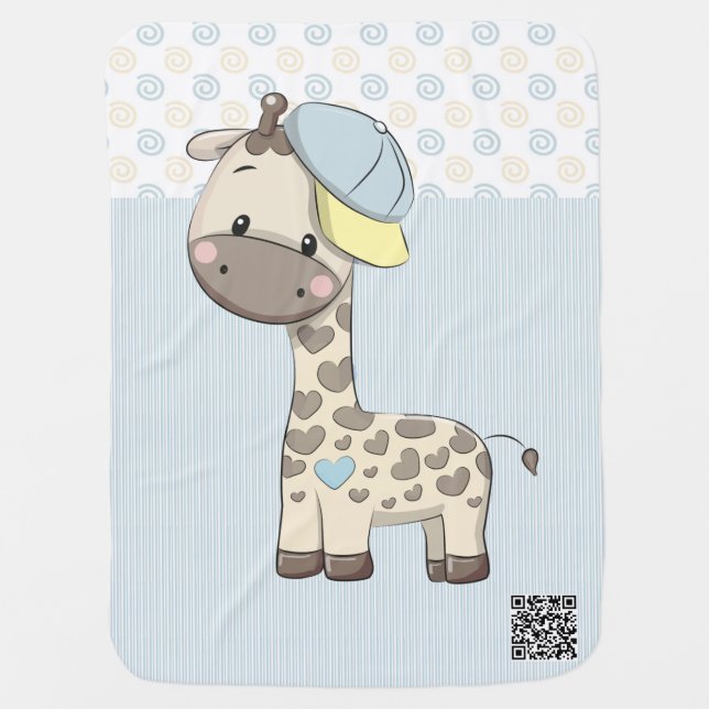Custom Cartoon Baby Boy Giraffe  Baby Blanket (Front)