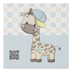 Custom Cartoon Baby Boy Giraffe Faux Canvas Print 