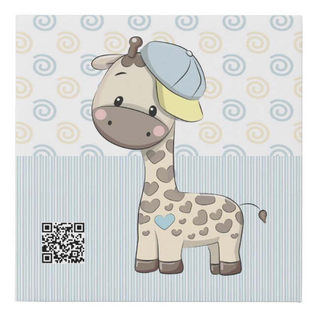 Custom Cartoon Baby Boy Giraffe Faux Canvas Print  (Front)