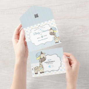 Custom Cartoon Baby Boy Giraffe Invitation