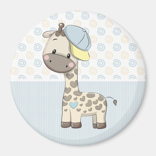 Custom Cartoon Baby Boy Giraffe Magnet  (Front)