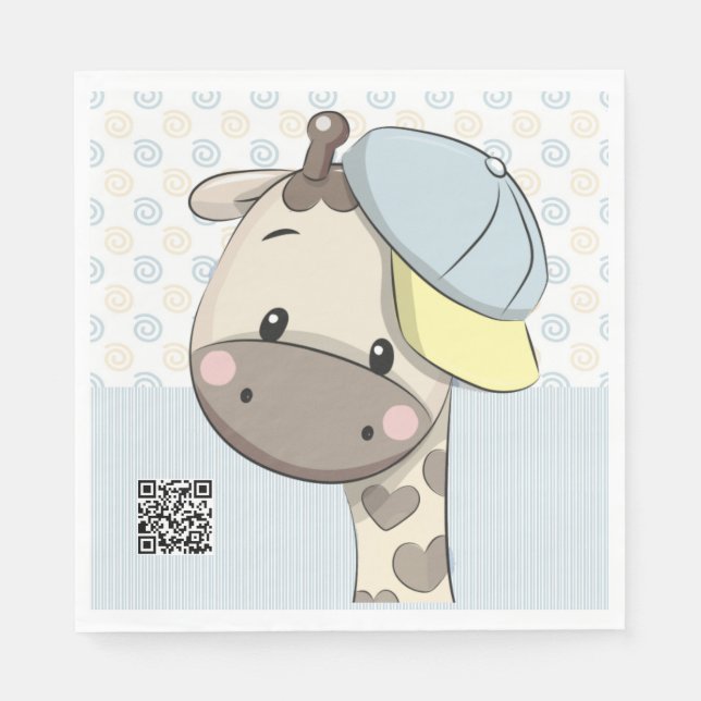 Custom Cartoon Baby Boy Giraffe  Napkins (Front)