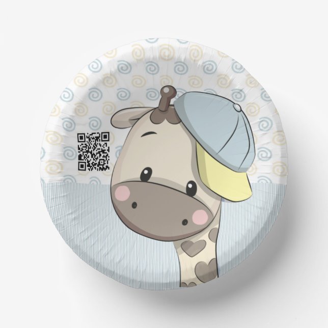 Custom Cartoon Baby Boy Giraffe   Paper Bowls (Front)