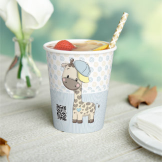 Custom Cartoon Baby Boy Giraffe Paper Cups