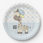 Custom Cartoon Baby Boy Giraffe Paper Plate 