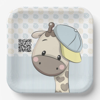 Custom Cartoon Baby Boy Giraffe Paper Plates