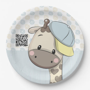 Custom Cartoon Baby Boy Giraffe   Paper Plates