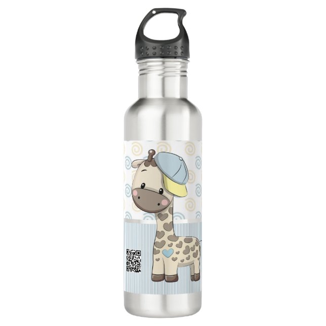 Custom Cartoon Baby Boy Giraffe  Stainless Steel Water Bottle (Front)