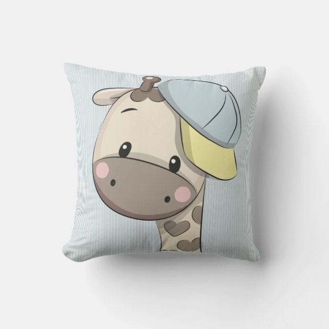 Custom Cartoon Baby Boy Giraffe Throw Pillow  (Front)