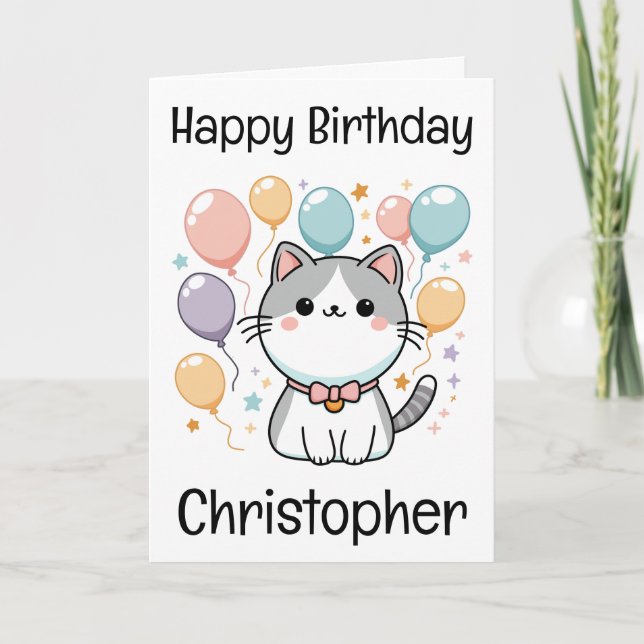 Custom Cartoon Cat And Colorful  Birthday Card (Front)