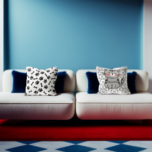 Custom cartoon cat name with cat paws  throw pillow