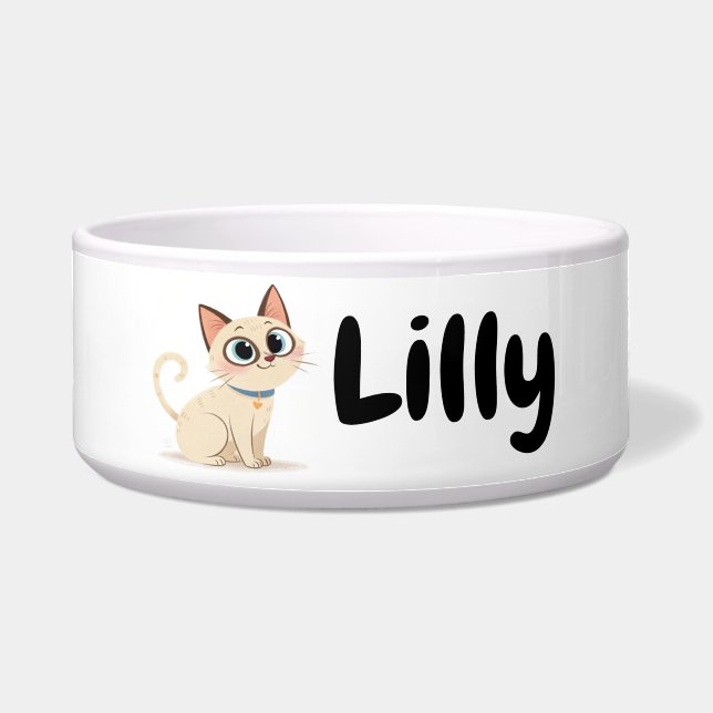 Custom Cartoon Cat Pet Bowl (Front)