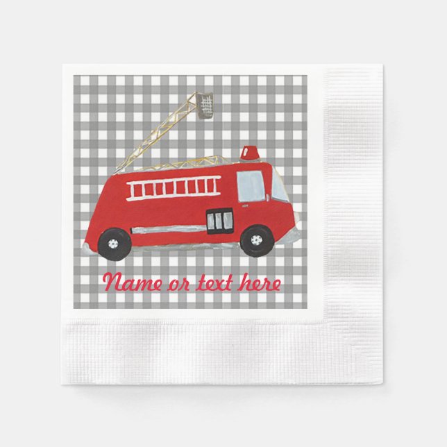 Custom cartoon Fire truck with text Napkins (Front)