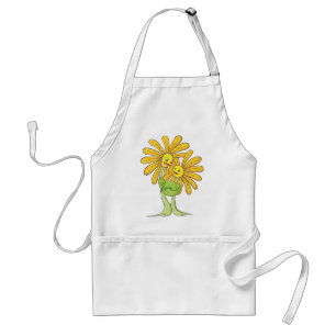 Custom Cartoon Flowers Hugging Each Other Adult Apron
