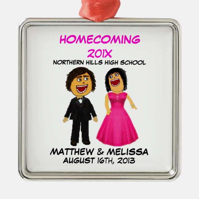 Custom Cartoon High School Dance Couple Metal Ornament (Front)