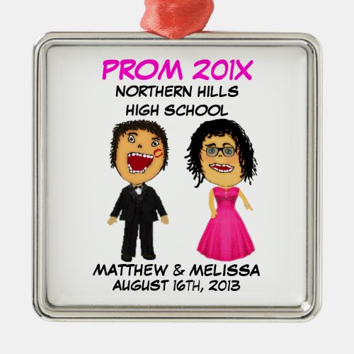 Custom Cartoon Prom Couple Metal Ornament