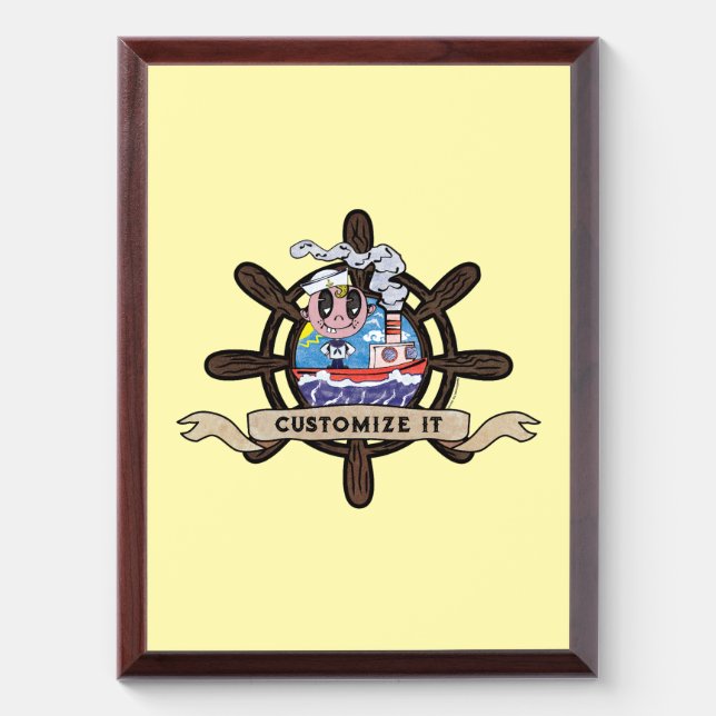 Custom Cartoon Sailor Nautical Ship Wheel  Award Plaque (Vertical)