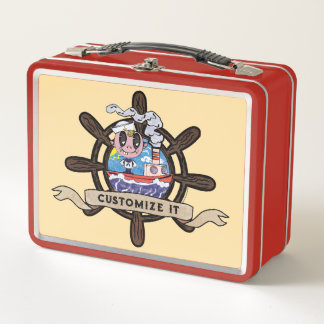 Custom Cartoon Sailor Nautical Ship Wheel  Metal Lunch Box