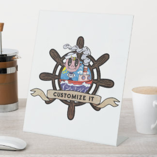 Custom Cartoon Sailor Nautical Ship Wheel  Pedestal Sign