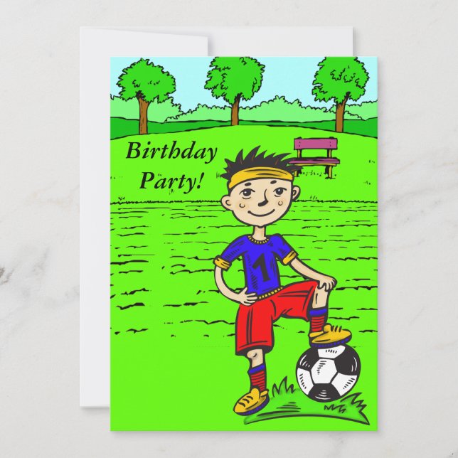 Custom Cartoon Soccer Boy Birthday Party Invitatio Invitation (Front)