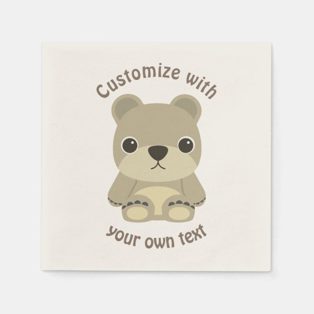 Custom Cartoon Teddy Bear Custom Baby Shower Napkins (Front)