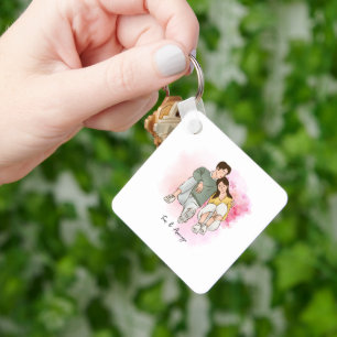 Custom cartoon Valentines day gift for couple Keychain