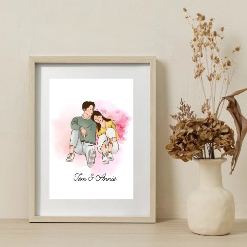 Custom cartoon Valentines day gift for couple Poster