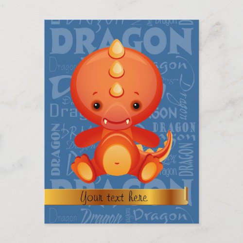 Custom Cartoon Year of the Dragon Word Art Holiday Postcard