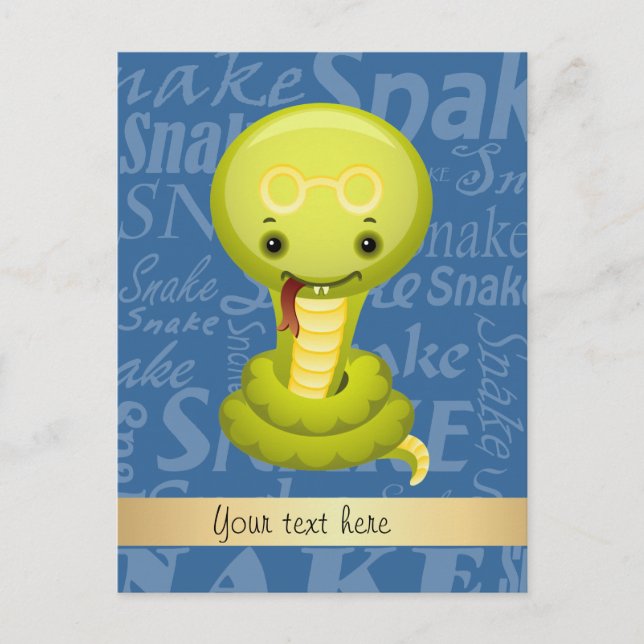Custom Cartoon Year of the Snake Word Art Holiday Postcard (Front)