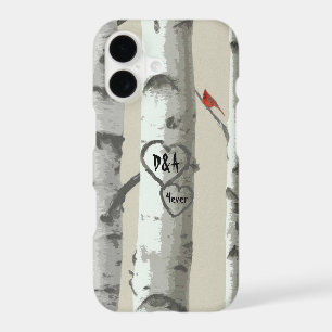 Custom Carved Hearts On Birch Tree Valentine iPhone 17 Case