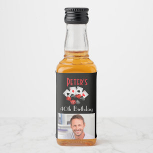 Custom Casino 40th Birthday Mini Liquor Favor Bottle Label