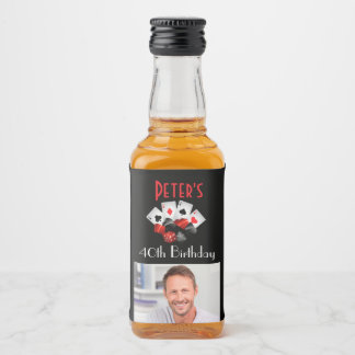 Custom Casino 40th Birthday Mini Liquor Favor Bottle Label