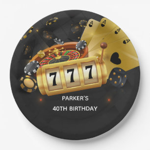 Custom Casino Night Party Black Gold Paper Plates
