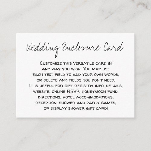 Custom Casual DIY Black  White Wedding Enclosure Card