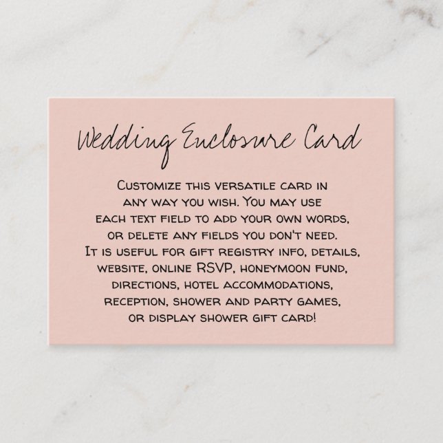 Custom, Casual DIY Versatile Blush Wedding Enclosure Card (Front)